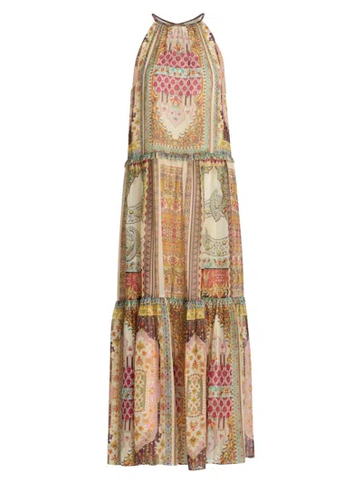 Elie Tahari Aurora Baroque Print Sleeveless Tiered Dress In Multi