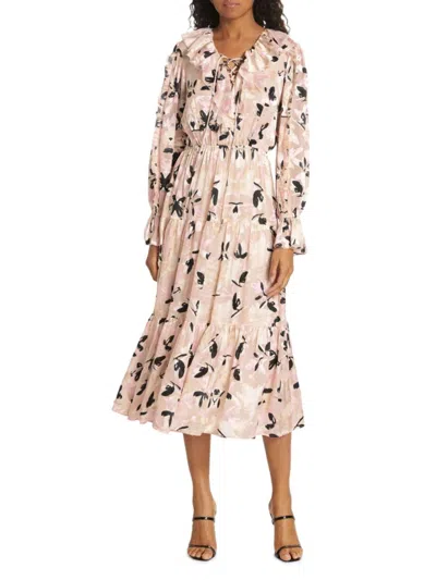 Elie Tahari Women's The Bella Floral Silk Blend Midi Dress In Beige Multi