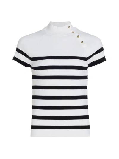 Elie Tahari Women's The Cindy Striped Short-sleeve Jumper In White With Noir Stripe