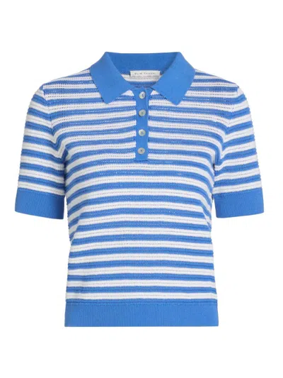 Elie Tahari The Elliot Stripe Polo Sweater In Blue