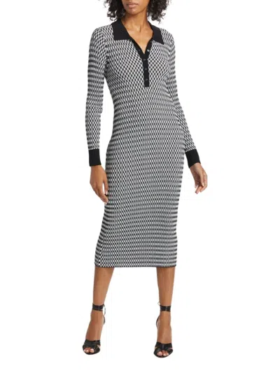 Elie Tahari Women's The Erin Checkerboard Knit Body-con Dress In Noir Sky White