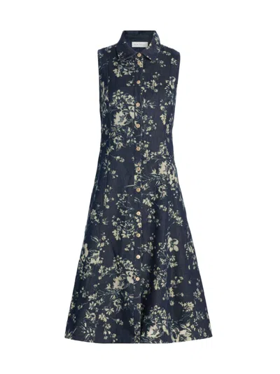 Elie Tahari The Gabby Sleeveless Floral Denim Midi Dress In Multi