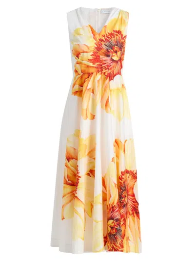 Elie Tahari The Ines Spring Meadow Floral Midi Dress In Yellow