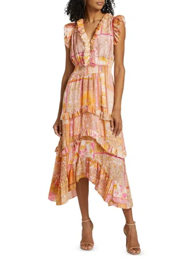 Elie Tahari Women's The Layla Printed Ruffle-trim Midi-dress In Pink Multicolor