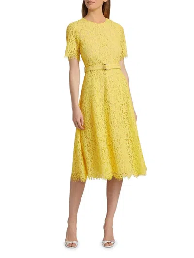 Elie Tahari Women's The Lex Belted Lace Midi-dress In Yellow