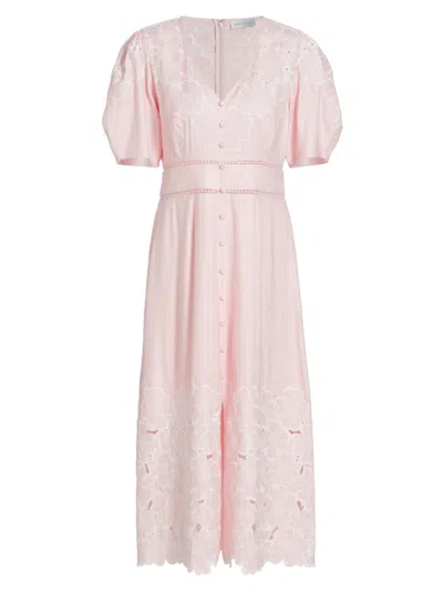 Elie Tahari Women's The Lorelei Embroidered Linen Midi-dress In Pink Fizz