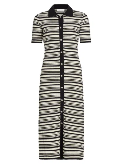 Elie Tahari The Lucine Striped Pointelle-knit Midi Sweater Dress In Multi