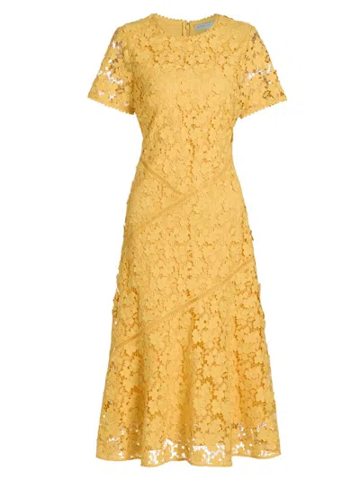 Elie Tahari The Marci Scalloped Floral Lace Midi Dress In Yellow