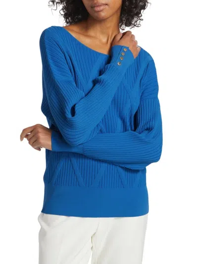 Elie Tahari The Melinda Ribbed Scoop-neck Sweater In Blue Ribbon