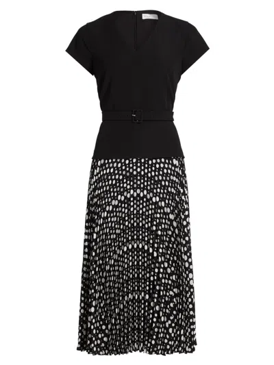 Elie Tahari The Nina Belted Pleated Dress In Black