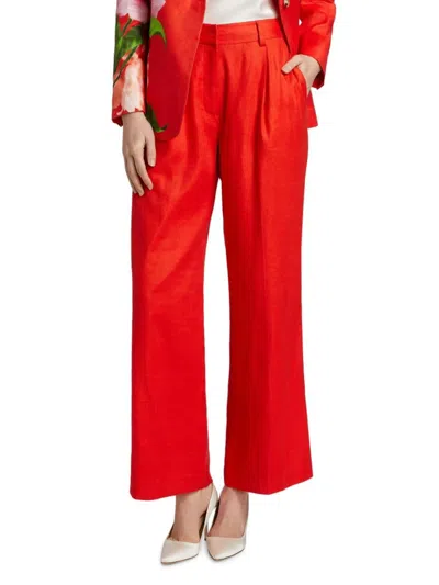 Elie Tahari Women's The Simone Linen-blend Wide-leg Pants In Red