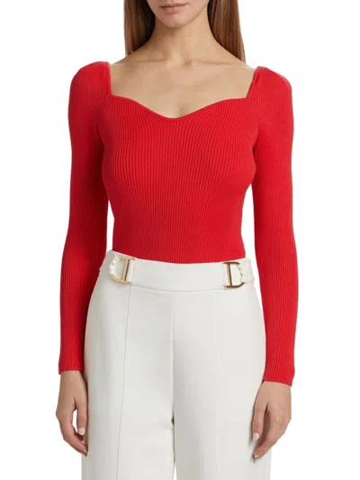 Elie Tahari Women's The Soraya Rib-knit Sweater In Red
