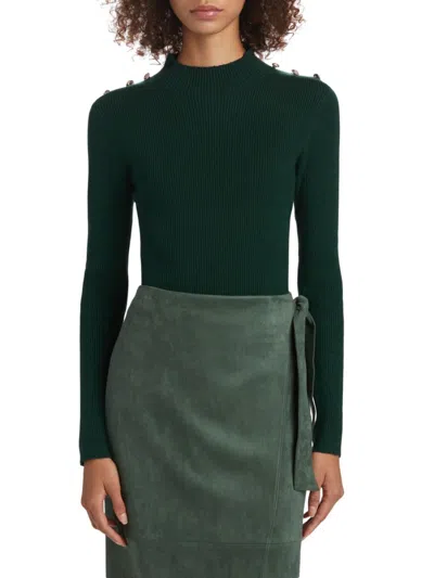Elie Tahari Women's The Yana Rib-knit Mock-turtleneck Sweater In Green