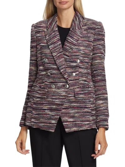 Elie Tahari Women's Tweed Double Breasted Blazer In Brown Multi