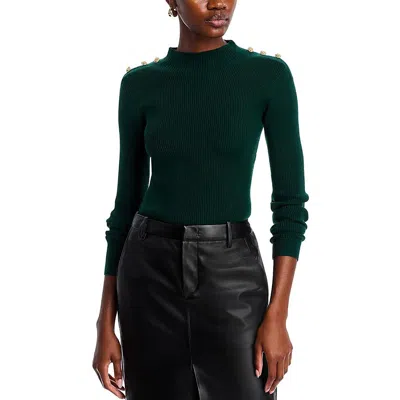 Elie Tahari Womens Embellished Ribbed Knit Mock Turtleneck Sweater In Green