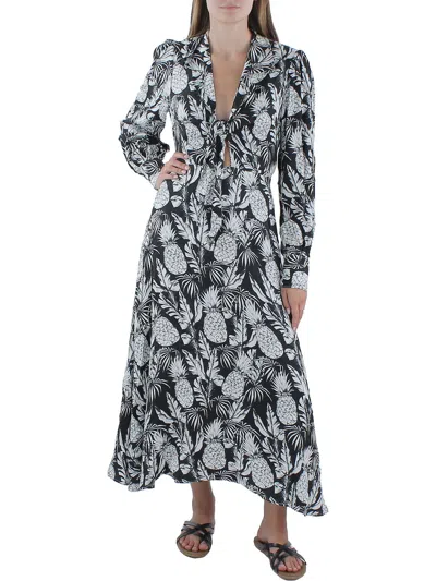 Elie Tahari Womens Tie Front Linen Blend Maxi Dress In Multi