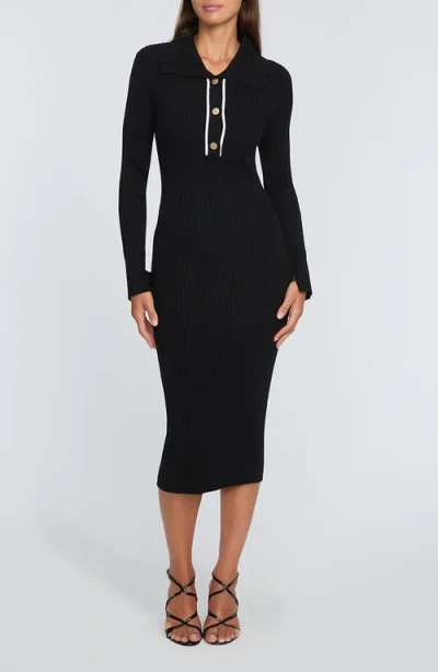 Elie Tahari Zadie Long Sleeve Body-con Dress In Noir With Sky White
