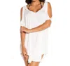 Elif Corbel Pom Pom Cold Shoulder Tunic Top In White In White