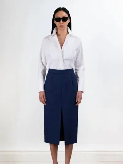 Elif Eden Slit Front Skirt In Navy In Blue