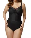 Elila Embroidered Softcup Long Line Back Hook In Black In Black