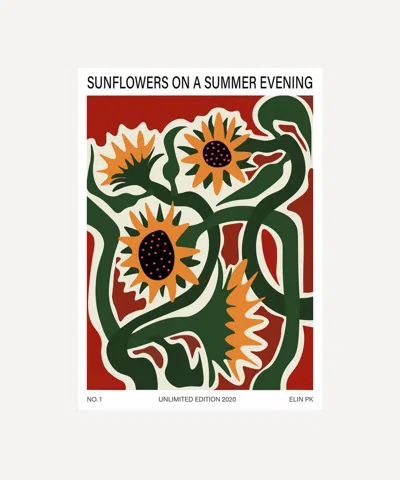 Elin Pk Sunflowers On A Summer Evening Unframed Print 50x70 In Multicoloured