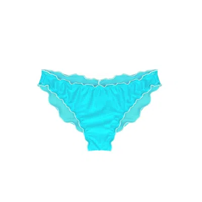 Deessa Ibiza Women's Aqua Blue Ruched Bikini Brief Bottom Verena