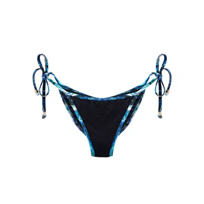 Deessa Ibiza Women's Black / Blue Black Blue Butterfly Print Tie-side Bikini Bottom Pia In Black/blue