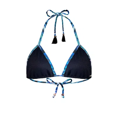 Deessa Ibiza Women's Black / Blue Black Blue Butterfly Print Triangle Bikini Top Tamara In Black/blue