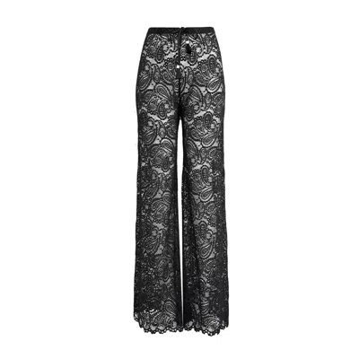 Deessa Ibiza Women's Black Lace Wide Leg Trousers Pants With A Paisley Motif