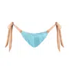 Deessa Ibiza Women's Blue Metallic High Leg Ibiza Bikini Bottom Leah Sargantana Malibu In Blue