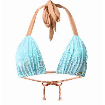 Deessa Ibiza Women's Blue Metallic Triangle Ibiza Bikini Top Mari Malibu