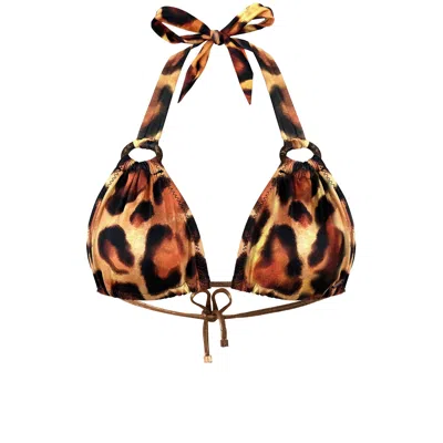 Elin Ritter Ibiza Women's Black / Yellow / Orange Ibiza Leopard Print Halter Bikini Top Molly Orange Black In Brown/black/yellow