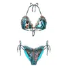 Deessa Ibiza Women's Gold / Green / Blue Green Ruffle Bikini Posidonia Carmen Lucia In Gold/green/blue