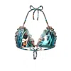Deessa Ibiza Women's Blue / Gold / Green Green Ruffle Triangle Bikini Top Carmen Posidonia In Gold/green/blue