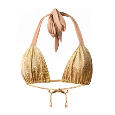 Elin Ritter Ibiza Women's Gold Metallic Triangle Bikini Top Mari Sargantana