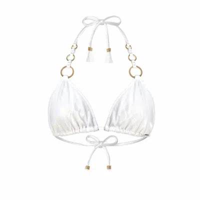 Deessa Ibiza Women's Gold / White Lace Eco Bikini Triangle Top Cala Comte Aurora - White In Gold/white