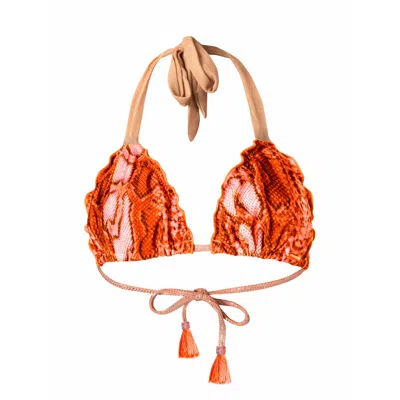 Deessa Ibiza Women's Rose Gold / Gold / Yellow Ibiza Animal Snake Print Triangle Bikini Top Georgia Cala Bonita T In Gold/yellow/orange