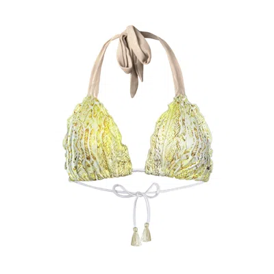 Deessa Ibiza Women's Gold / Yellow / Orange Lemon Yellow Snake Print Bikini Top Georgia In Gold/yellow/orange