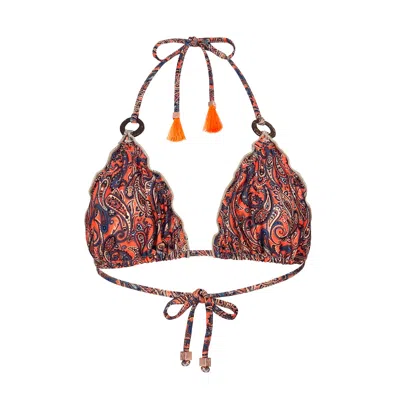Deessa Ibiza Women's Gold / Yellow / Orange Tangerine Orange Paisley Ruched Edge Bikini Top Savina In Gold/yellow/orange
