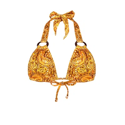 Deessa Ibiza Women's Gold / Yellow / Orange Yellow Orange Mango Paisley Bikini Top Molly In Gold/yellow/orange