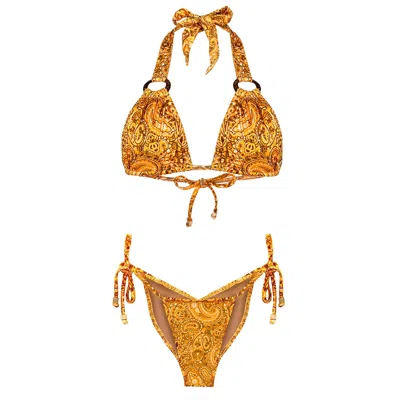 Deessa Ibiza Women's Gold / Yellow / Orange Yellow Orange Mango Paisley Print Bikini Set In Gold/yellow/orange