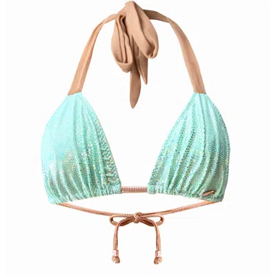 Elin Ritter Ibiza Women's Rose Gold / Silver / Green Mint Metallic Triangle Bikini Top Mari Sargantana In Green/rose Gold/silver