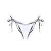 Deessa Ibiza Women's Grey / White Ibiza White Snake Print Tie-side Bikini Bottom Pia In Grey/white