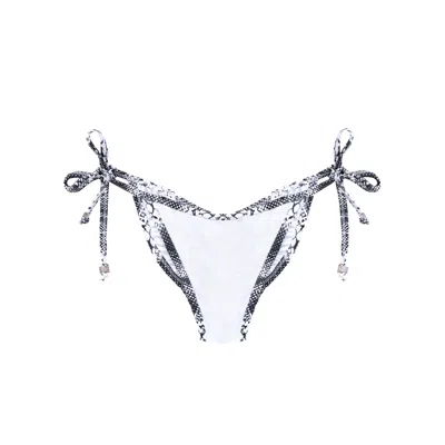 Deessa Ibiza Women's Grey / White Ibiza White Snake Print Tie-side Bikini Bottom Pia In Grey/white