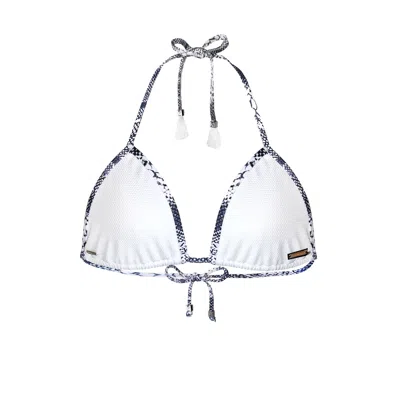 Deessa Ibiza Women's Grey / White White Textured Triangle Bikini Top With Snake Print Edges Tamara In Grey/white
