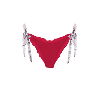 Deessa Ibiza Women's Red Brazilian-style Bikini Bottom With Animal Print Straps