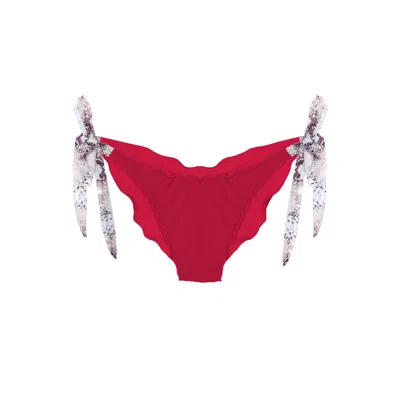 Deessa Ibiza Women's Red Bikini Bottom With Animal Print Straps