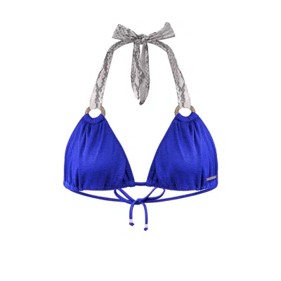 Deessa Ibiza Women's Ibiza Bikini Top With Animal Print Straps Molly Cobalt Blue