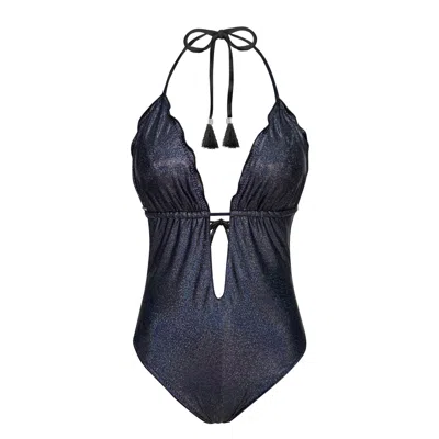 Deessa Ibiza Women's Ibiza Swimsuit One-piece Plunge Maillot Anita Black Metallic Gold