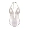 Deessa Ibiza Women's Ibiza Swimsuit One-piece Plunge Maillot Anita White Gold Metallic In Gold